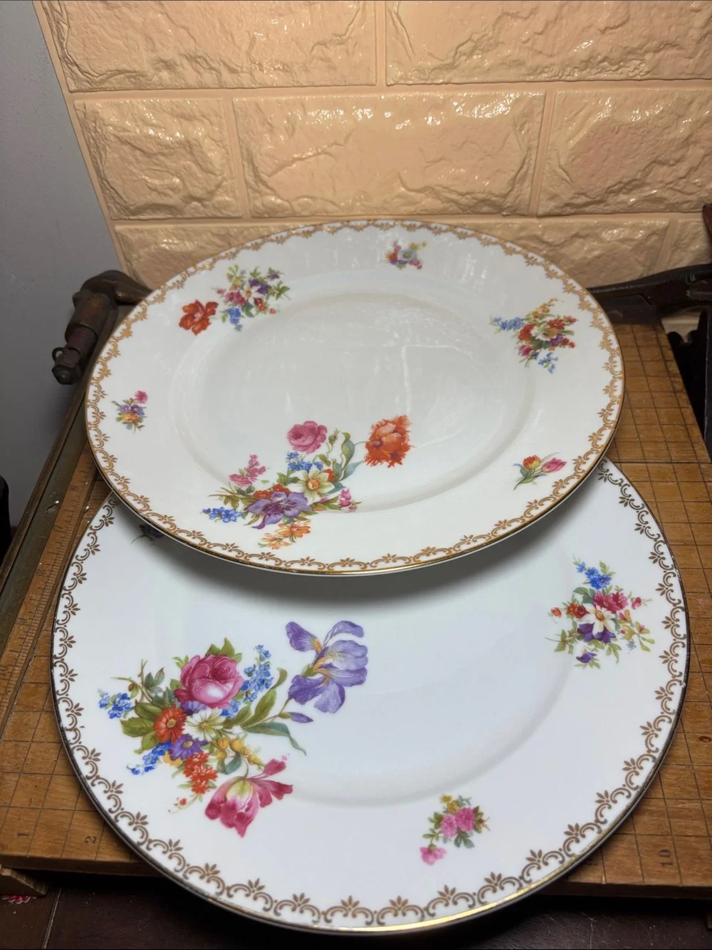 2 Heinrich Germany Dinner Plates 10 1/8” D Iris, Poppy w Mixed Floral